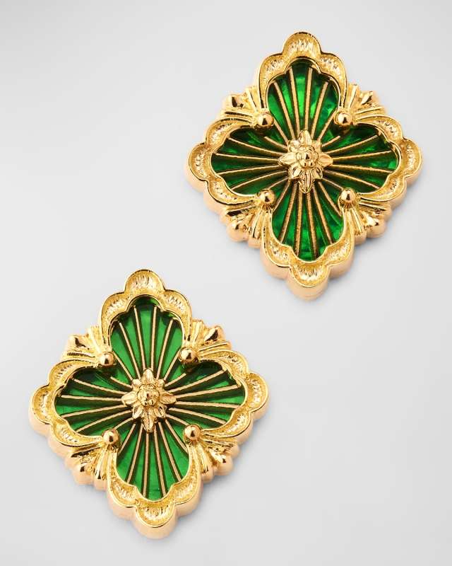 Opera Tulle 18K Yellow Gold Green Enamel Button Earrings